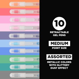 SAKURA Gelly Roll Retractable Gel Pens Colored - Stardust Glitter Gel & Medium Point - for Journaling, Art, or Drawing - with Assorted Colored Ink - 10 Pens