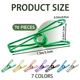 70Pcs Chip Clips Utility, Metal Clothes Pins Clamps, Multipurpose Steel Wire Clips, Colored Paper Clips Small for Sealing Food, Laundry Hanging, Binding Document (7 Colors)