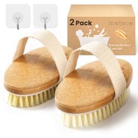 Metene Metene Dry Brushing Body Brush with Soft and Stiff Natural Bristles, Body Exfoliating/Massage Scrub Brush for Cellulite and Lymphatic, Improve Your Circulation, 2 Pack