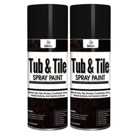 SENVEN Tub and Tile Spray Paint Black Gloss Aerosol Spray Tile Bathtub Paint Refinishing Kit for Tiles Ceramic Porcelain Fiberglass Repair Bathroom Walls Bathtubs Sinks Countertops Toilets 2PACK