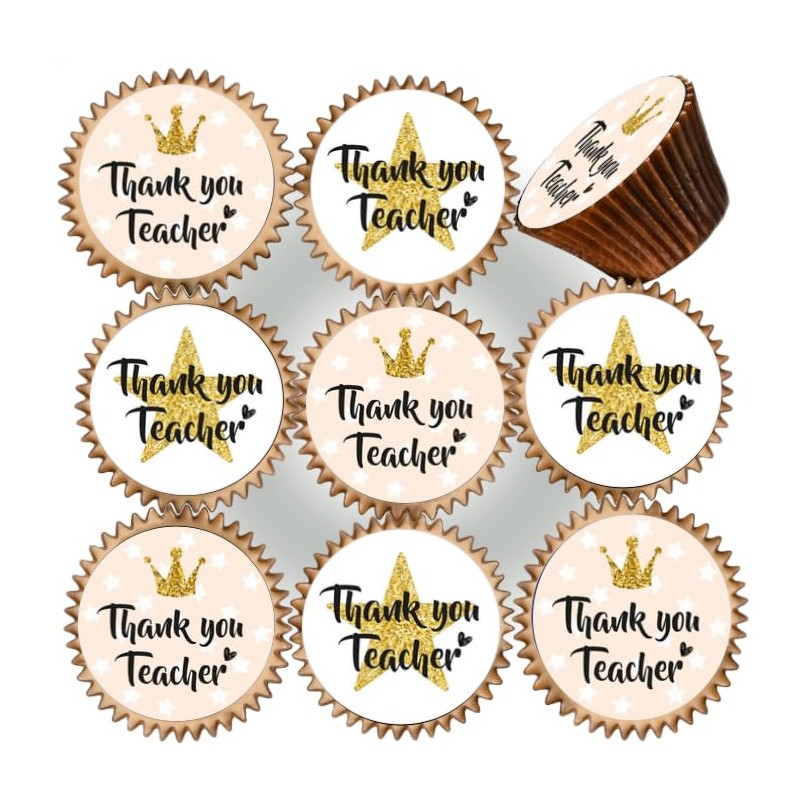 24 x PRE CUT THANK YOU TEACHER STAR IMAGE EDIBLE