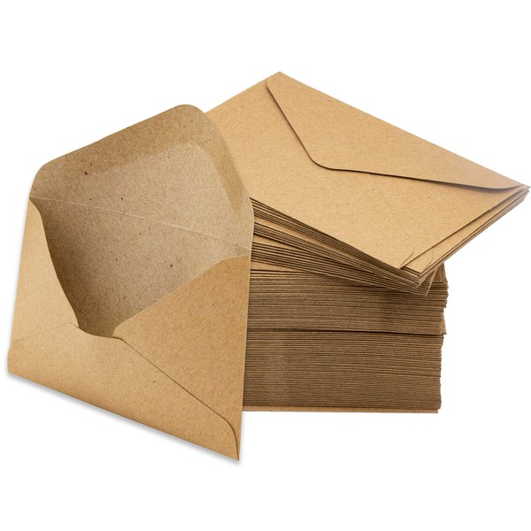 Mini Envelopes Kraft 200 Pk Small 4.125” x 2.78” Brown Gift Cards Invitations Business Notes Tiny Mini Greeting Cards Save the Date Holders Sleeves Bulk