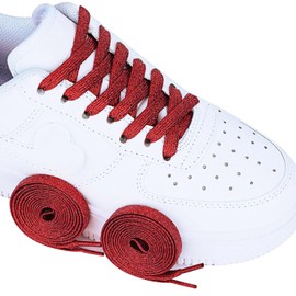Olukssck 2 Pairs Flat Glitter Shiny Metallic Shoe Laces for Sneakers, 2/5" Wide Sequin Athletic Shoelaces Red 47 inch(120cm)