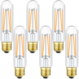 Dimmable T10 LED Bulb 8W Equal E26 Edison Bulb 75 Watt AC120V Tubular Light Bulb Warm White 2700K Clear Glass 850lm E26 LED Bulb for Rustic Pendant,Chandeliers,Wall sconces E26 Light Bulbs 6Pack