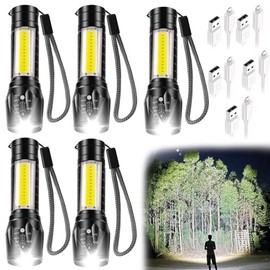 Linterna LED Recargable, mini Linterna de Mano 2000LM Super Brillante con Luz COB Lateral, 5 Modos IPX4 Impermeable para Camping Emergencia (5-Pack...