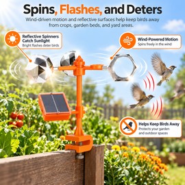 Solar Bird Repeller for Gardens – 3-in-1 Motion, Reflective Flash and Ultrasonic Deterrent for Orchards and Ponds