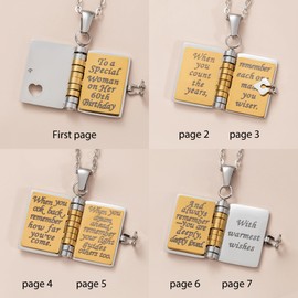 RANKEEF Birthday Gifts for Women -Stainless Steel 40th 50th 60th 70th Birthday Necklace For Her Adjustable Silver 18k Gold Jewelry Openable with 6 Pages Gifts of Love