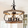 5-Light Farmhouse Wood Chandelier,Rustic Drum Chandelier,Black Vintage Chandelier for Dining