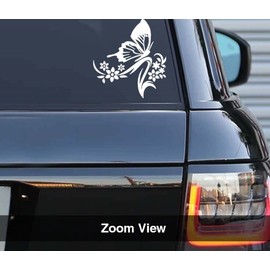 Printbeat Butterfly Flower Vinyl Decals Stickers for Cars, Vans, Trucks, and laptops (White 5.9x5.9)