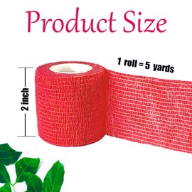Kuanfine 6 Pack 2 Inches Self Adhesive Bandage Wrap Vet Wrap for Pets, Stretch Self Adherent Tape Cohesive Wrap for Athletic, Sports, Wrist and Ankle(Red)