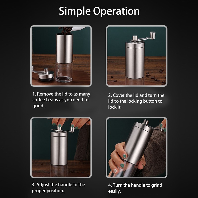 Hand Crank Coffee Grinder Multifunctional Stainless Steel and Ceramic Manual