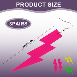 3 Pcs Neon Lightning Bolt Earring,80s Earrings Acrylic Exaggerated Lightning Bolt Earrings for Women,for Women Glow Party Costume Accessories Jewelry
