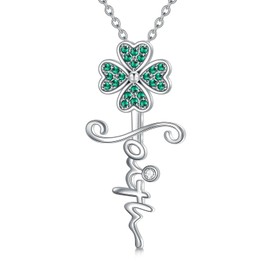 ROMANTIC WORK Clover Chain 925 Sterling Silver Clover Pendant Necklace Lucky Four Leaf Clover Jewellery Gifts for Women, Sterling Silver