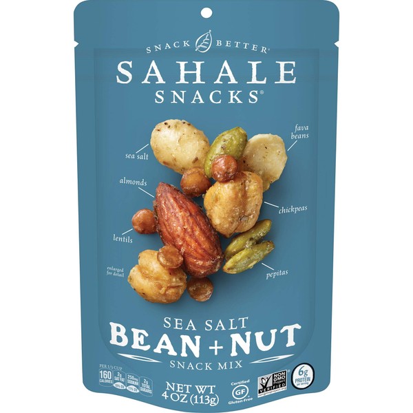 Sahale Snacks Sea Salt Bean + Nut Snack Mix, 4 Ounces (Pack of 6)