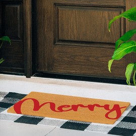 THEODORE MAGNUS Christmas Door Mat - Welcome Mat for Front Door with Non-Slip Backing - Durable Doormat - Perfect for Outside Entrance Matt - Outdoor/Indoor - Merry Berry - 17" x 30"