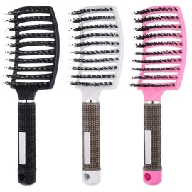 Vented Detangling Hair Brush, Wild Boar Bristles Curved Hair Brush, Detangling Hair Styling Brush, Set of 3