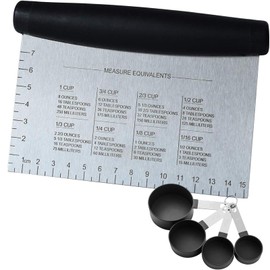 Dough Scrapper for Kitchen, Stainless Steel Dough Cutter Scraper Tool with Contoured Grip, Food Scraper for Baking and Cooking with 4Pcs Measuring Spoons