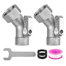 2 Pack 45 Degree Hose Elbow Angle Connector with Shut Off Valve, 304 Stainless Steel Garden Hose Elbow Adapter, 3/4" Heavy Duty Hose Adapter, Water Hose Fittings Compatible with Garden Hose and Spigot