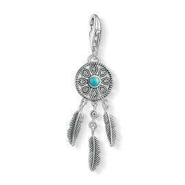 Thomas Sabo 1326-646-17 women's charm pendant dream catcher, Charm Club, 925 sterling silver, blackened zirconia, white turquoise.