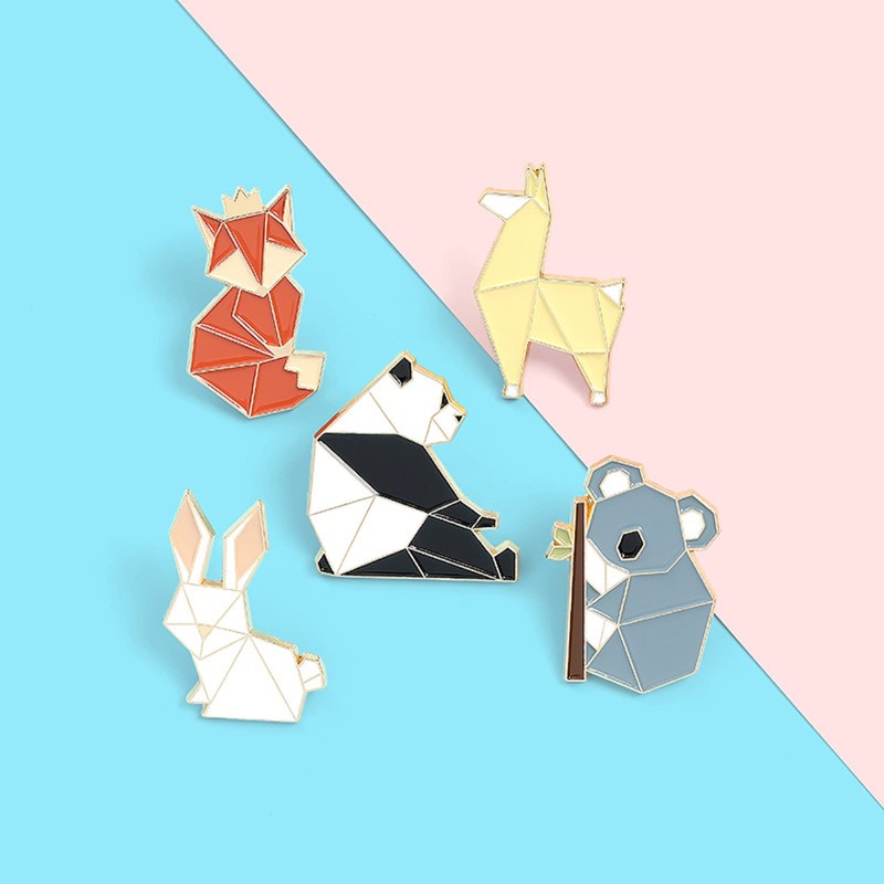ROFARSO Origami/Paper-Folding Animal Enamel Lapel Pin Set Cartoon Fox Rabbit