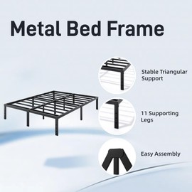 AROMUSTIME Full Size Bed Frame Heavy Duty - 14 Inch Sturdy Metal Platform Bed,Supports 3000lbs,Easy Assembly, Quiet Noise-Free Design, Mattress Foundation for Memory Foam/Hybrid Mattresses, Black