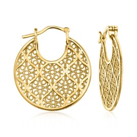 Ross-Simons 18kt Gold Over Sterling Filigree Hoop Earrings