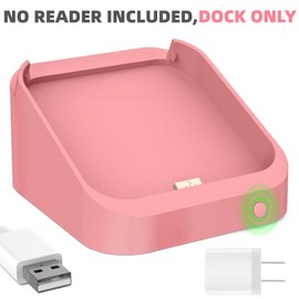 Square Dock Compatible with Reader 2nd Generation, Holder Stand for Card Reader, Smart Anti-Sleep Button, Anti-Slip Base (Cable & Wall Charger Included, No Device, Pink)