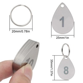 NumRealm Numbered Key Tags with Rings, Water Drop Shape 304 Stainless Steel Metal Number Tags, Keychain ID Labels - 1 to 20