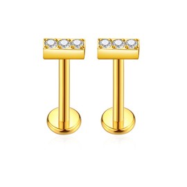 KaseStyle G23 Titanium Threadless Push-in Labret Lip Monroe Tragus Earrings Clear CZ Push Back Stud Helix Piercing Jewerly for Men Women (B,10mm 16G Gold)
