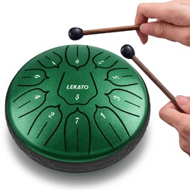 Slit Drum, Steel Tang Drum, LEKATO Metal Drum, 11 Sounds 6 Inch Percussion Instrument Mallet with Storage Bag for Meditation, Yoga, Zen (Jade Green)