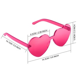 Maxdot Heart Shape Sunglasses Rimless Transparent Heart Glasses Party Favors (Transparent Deep Pink)