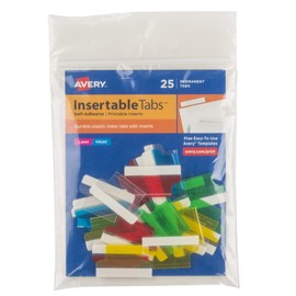 Avery 16219 Insertable Index Tabs with Printable Inserts, 1, Assorted Tab (Pack of 25), Assorted: Blue, Clear, Green, Red, Yellow