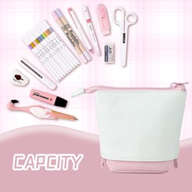 JANREAY 2-in-1 Cute Pencil Case, Telescopic Pencil Case, Pop-Up Pencil Holder, Stand-up Retractable Pen Holder, Makeup Bag for Students, Office, Women, Girls, Boys, Pink 2, School bag set
