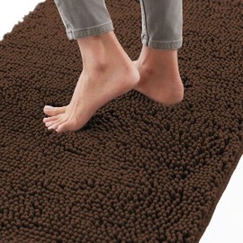 GORILLA GRIP GORILLA GRIP Bath Rug Mat 44x26, Thick Soft Absorbent Chenille, Quick Dry Microfiber Mats, Rubber Backing Machine Washable Shower Floor Rugs, Bathmat Runner, Bathroom Home Decor Accessories, Brown
