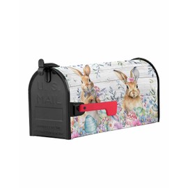 Easter Bunny Mailbox Covers Magnetic Standard Size 21x18 inch Rabbit Easter Eggs Spring Floral Eucalyptus Leaves Wood Grain Decorative Mail Box Wraps Post Letter Box Cover for Garden Yard Home Decor