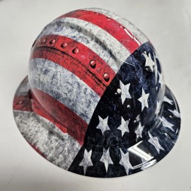 Pyramex full brim hard hat custom hydro dipped IN AMERICAN METAL USA FLAG AMERICAN - 4pt suspension