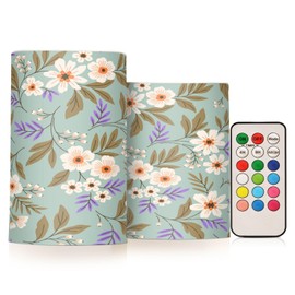 Kcldeci 2 Pack Flameless Candles Battery Operated with Timer, Remote Control, Floral Small Flowers Flowers Pastel Blue LED Pillar Candles Battery Powered Flickering Battery Pillar Candles for Decor