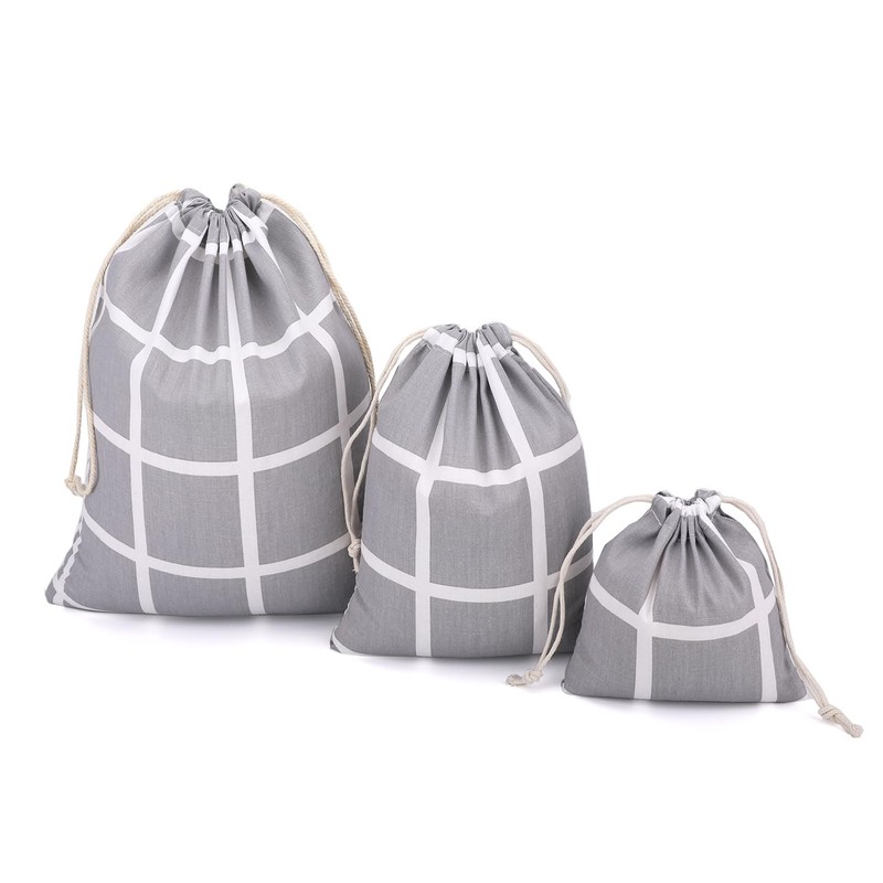 Amoyie Drawstring Organiser Bag Set 3 pcs, Canvas Fabric Pouch