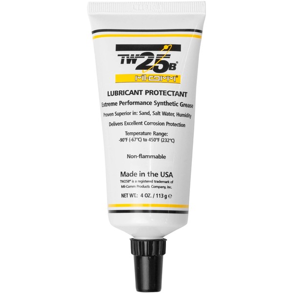 Mil-Comm TW25B Premium Firearm and Gun Grease 4-Ounce Tapered Tip Tube, Synthetic Lubricant