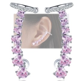 925 Sterling Silver Post Stud Earrings for Women Cartilage Ear Cuffs Hoop Climber 7 Multcolors Cubic Zirconia CZ Hypoallergenic Piercing Gifts For Her, 36MM, Sterling Silver, Cubic Zirconia