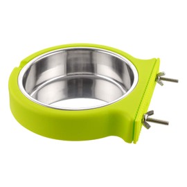 Crate Dog Bowl Removable Stainless Steel Water Food Bowls Cage Coop Cup for Cat Puppy Bird Pets (Large, Green with Corrugated Clip)