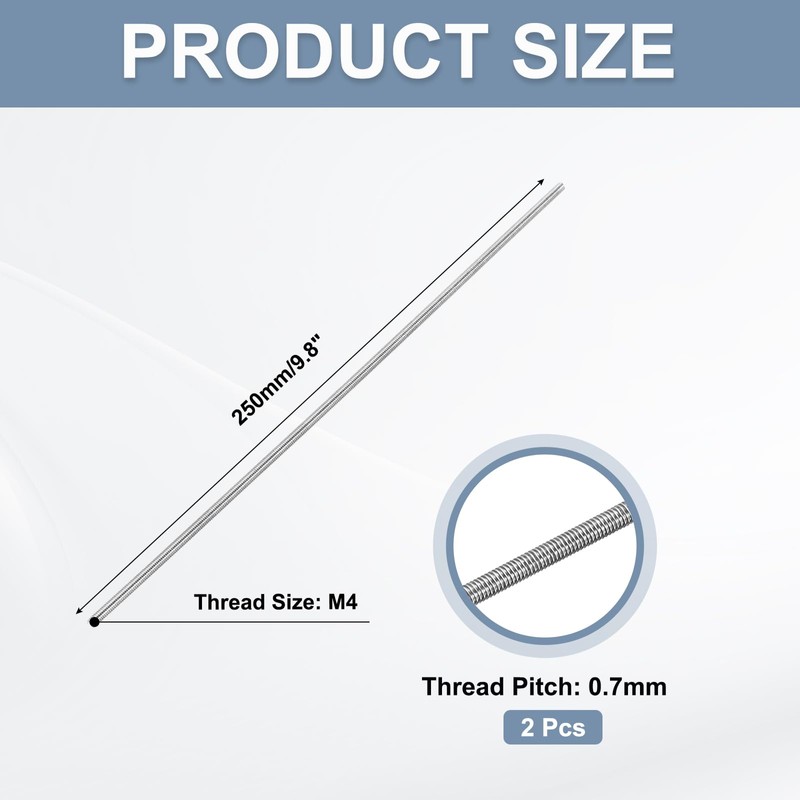 sourcing map Fully Threaded Rod M4 x 250mm 0.7mm Thread