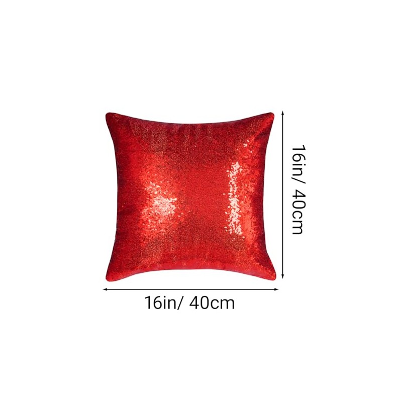 Red Square Sequin Decorative Throw Pillow Covers 16x16 Set of