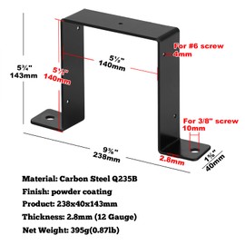 GBGS 6 Pcs 6 x 6 Deck Post Tie,12 Gauge(2.8 mm Thick) Steel Wood Fence Strap Bracket,Black