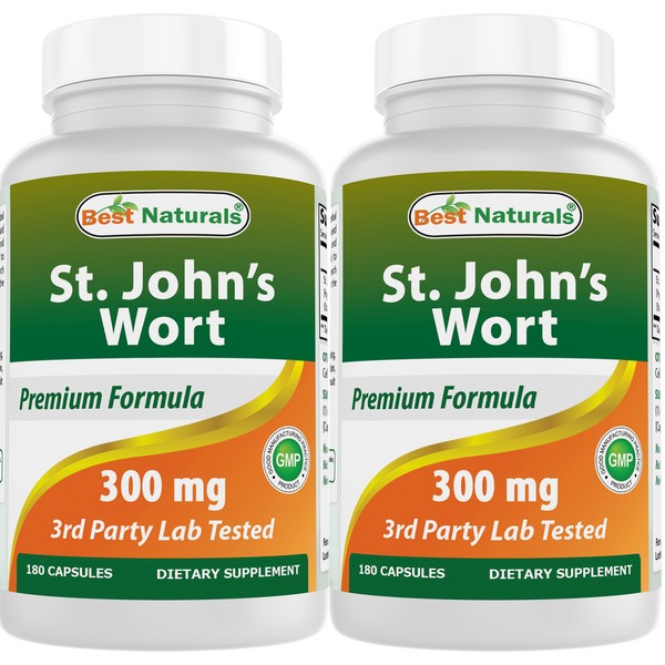 2 Pack Best Naturals St. John Wort 300 mg 180 Capsules