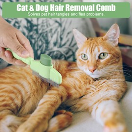 2 Pcs Pet Hair Remover Comb for Dogs & Cats - Self Cleaning Pets Flea Lice Comb, Portable Cat Grooming Deshedding Brush with Release Button and Stainless Steel Teeth for Long Short Haired