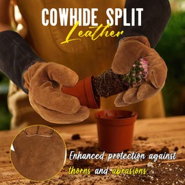 HLDD HANDLANDY Gardening Gloves with Long Sleeves for Women and Men, Cactus Protection Leather Gloves for Cactus