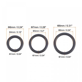 sourcing map Nitrile Rubber O-Rings 6mm 7mm 8mm OD 4mm 5mm 6mm ID 1mm Thick Seal Gasket, Black 150in1 Set