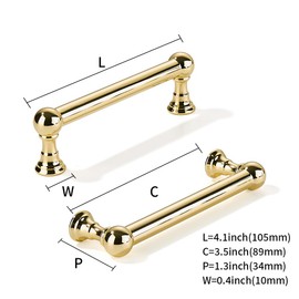 khtumeware 10 Pack 3-1/2 Inch Hole Center Polished Brass Cabinet Pulls Heavy Duty Solid Polished Gold Cabinet Handles cabinets Dressers Kitchens Handles Bathroom cabinets