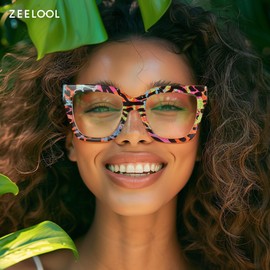 Zeelool Square Blue Light Glasses for Women Trendy Thick Frame Fake Eyeglasses Stylish Multicolor Designer Full Eyewear Anti Eyestrain JGA813402-03B